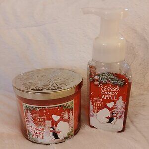 Bath & Body Works Winter Candy Apple 3-wick candle and foam hand soap